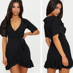 Pretty little things black frill detail wrap dress